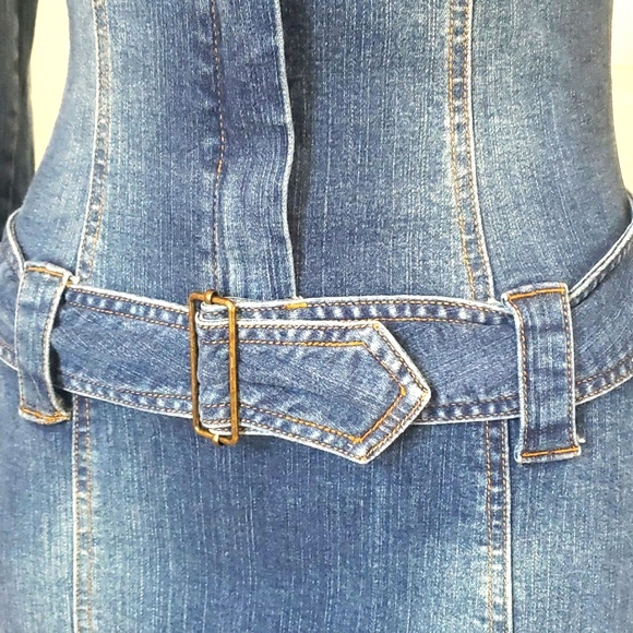VINTAGE 90's Denim Dress Zip Up Belted - Picture 10 of 17